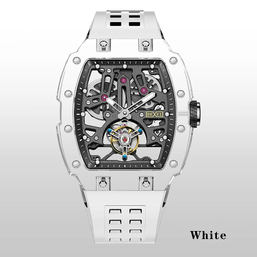 BEXEI Luxury K9 Crystal Tourbillon reloj hombre 0391
