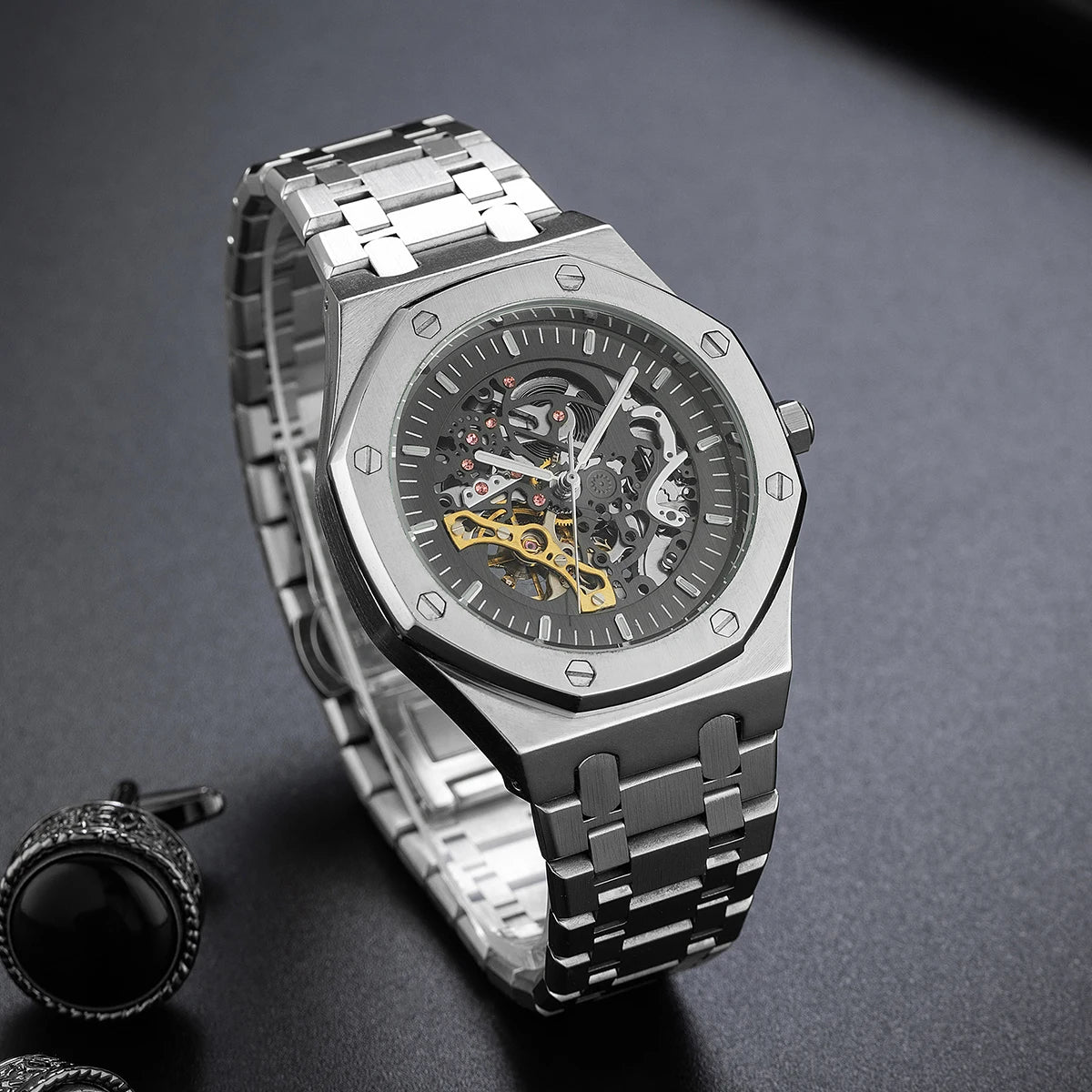 Stainless steel royal oak skeleton reloj hombre 3209