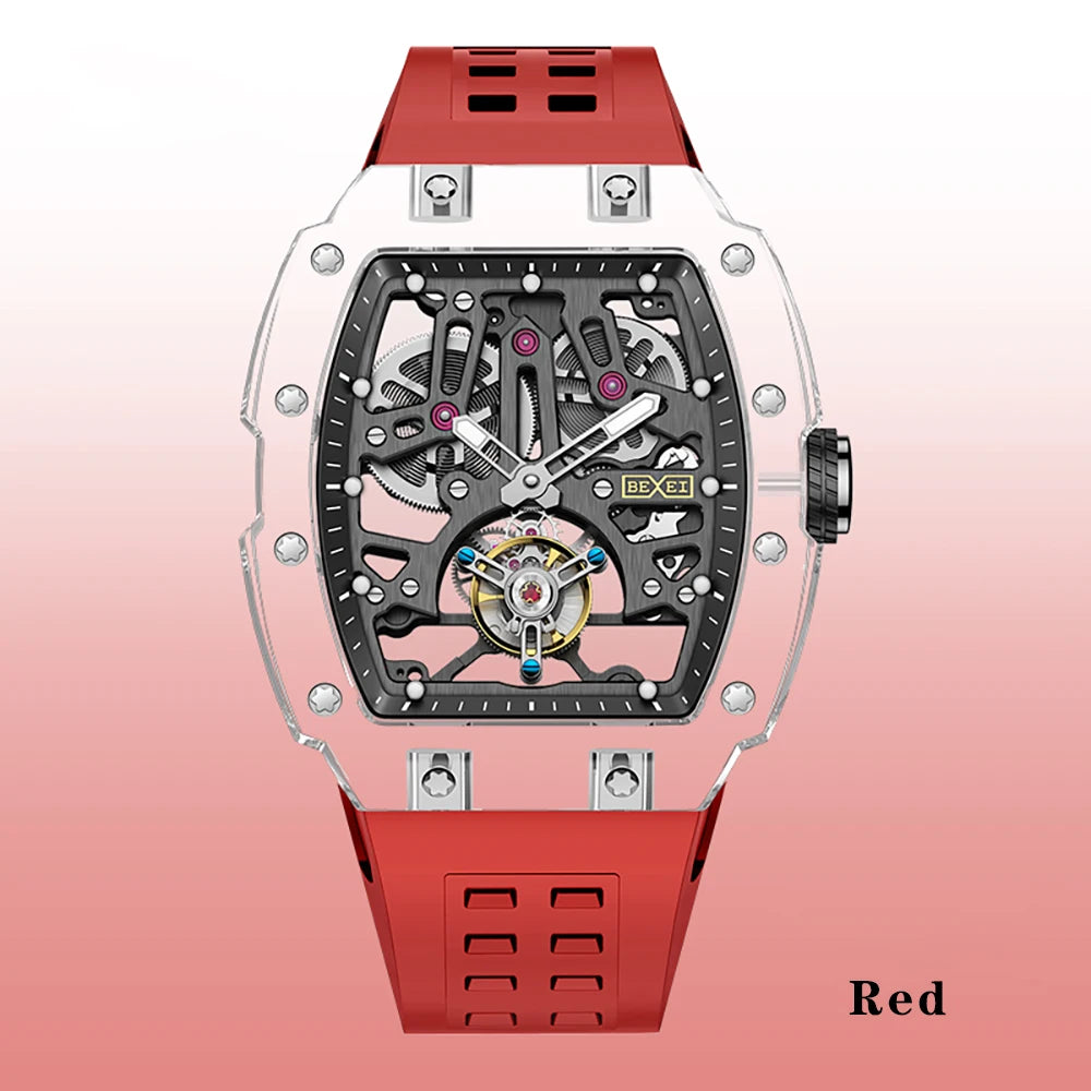 BEXEI Luxury K9 Crystal Tourbillon reloj hombre 0391