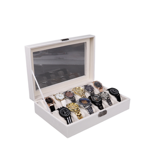 White leather display case
