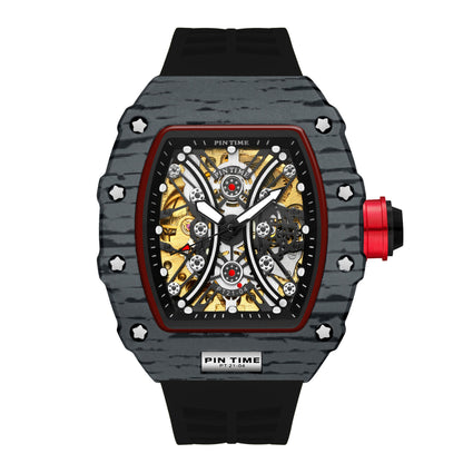 Barrel carbon case skeleton reloj hombre 3702