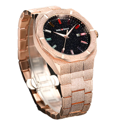 Stainless steel grit texture with gemstones reloj hombre 4982