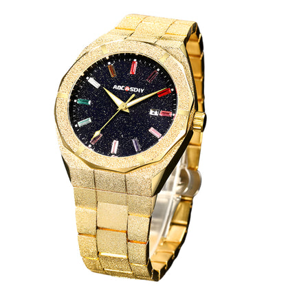 Stainless steel grit texture with gemstones reloj hombre 4982