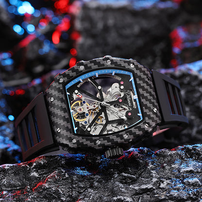 Carbon fibre case skeleton reloj hombre 2718